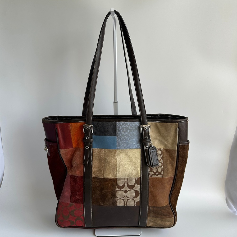 Coach Holiday Patchwork Multicolor Leather Suede Tote Bag 10001 Good
